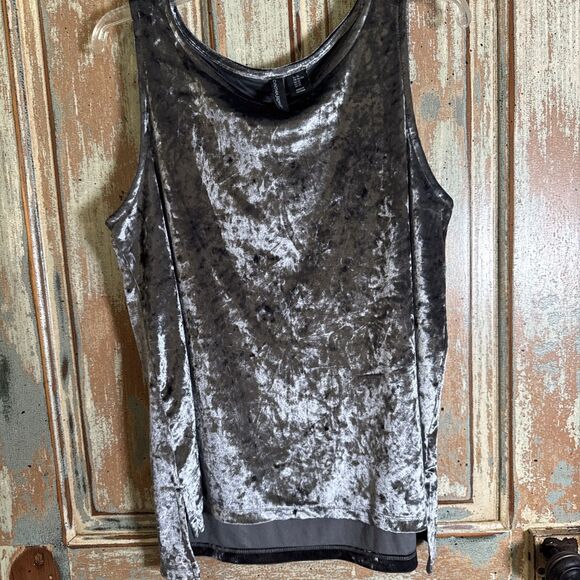 Women's Cynthia Rowley Sleeveless Crushed Silver Gray Velvet Top Sz XL Lovely - Picture 3 of 6